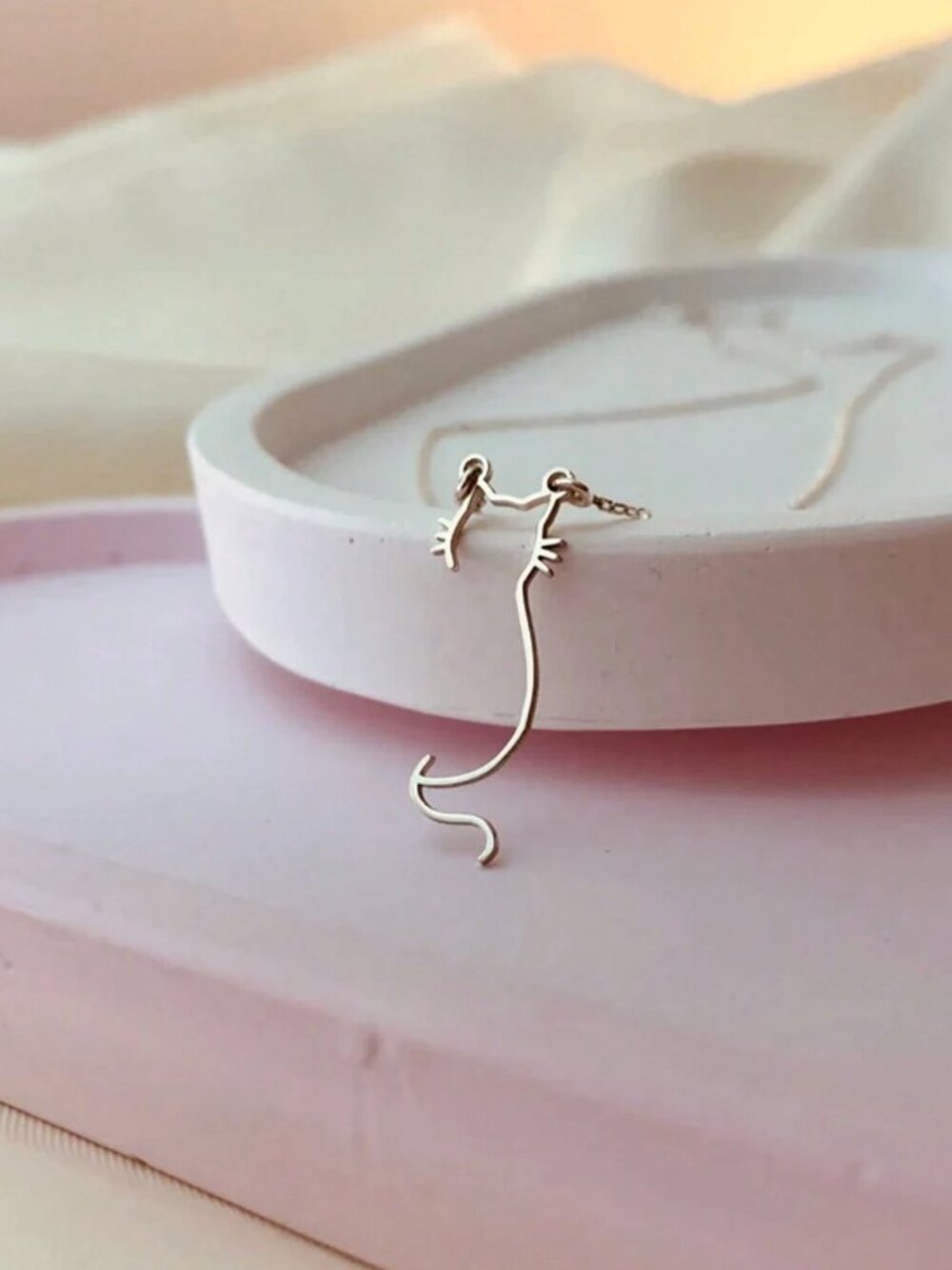 Cute delicate Kitten Necklace, Stainless Steel Cat Jewelry.